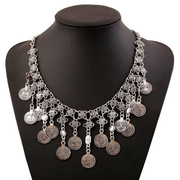 Bohemian Vintage Coins Tassel Statement Necklace Women Ethnic Style Ancient - Picture 1 of 3